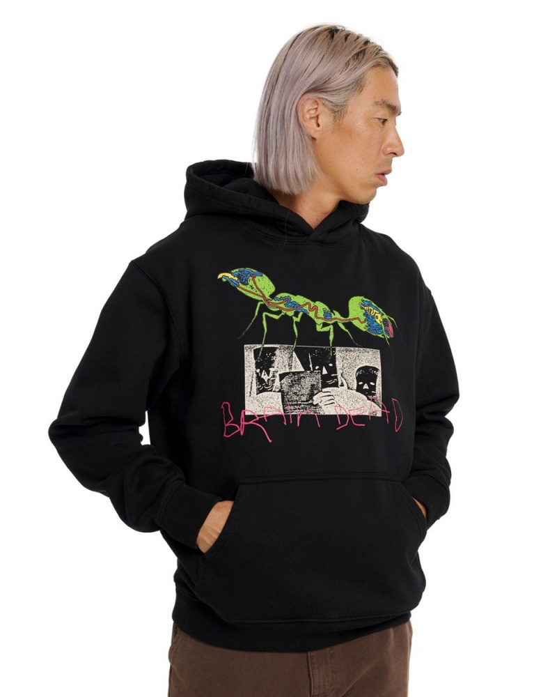 Black Brain Dead Ant War Sweatshirt Hoodie | USA NWBU95148