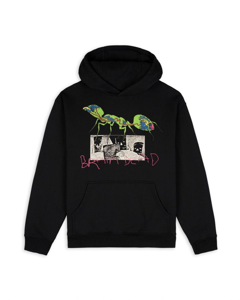 Black Brain Dead Ant War Sweatshirt Hoodie | USA NWBU95148