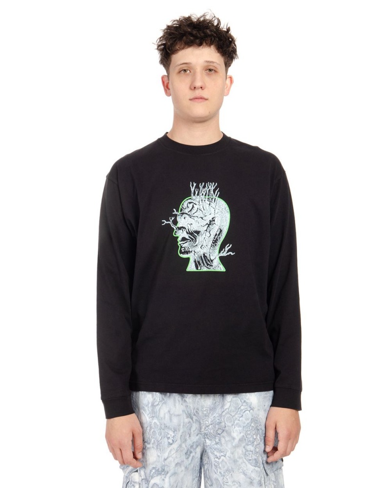 Black Brain Dead Brain Roots Long Sleeve T-Shirt | USA OHWC08326