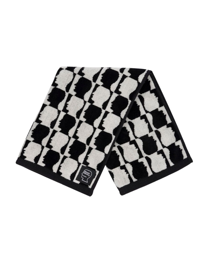 Black Brain Dead Checkered Logo Head Hand Towel | USA JFZE13247