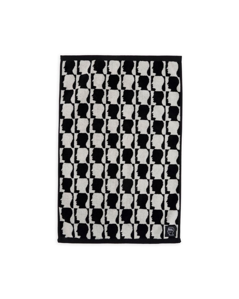 Black Brain Dead Checkered Logo Head Hand Towel | USA JFZE13247