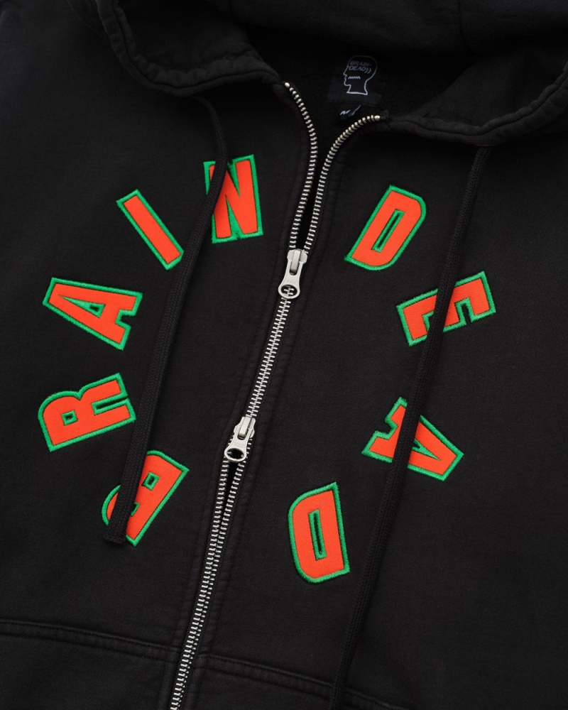 Black Brain Dead Collegiate Zip Up Hoodie | USA TQSB49738