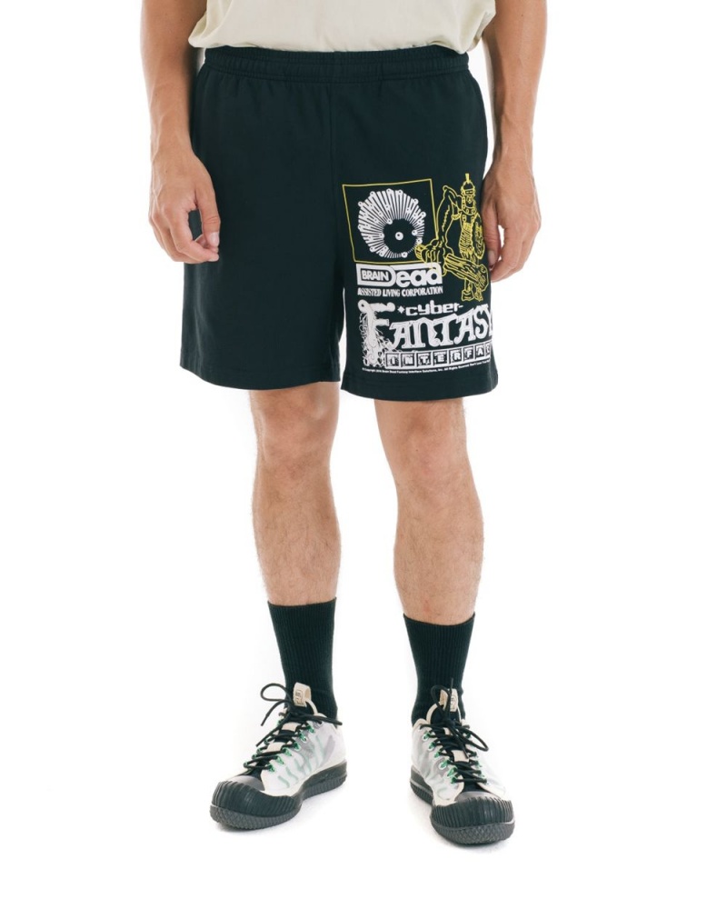 Black Brain Dead Cyber Fantasy Heavyweight Jersey Shorts | USA HZDT60932