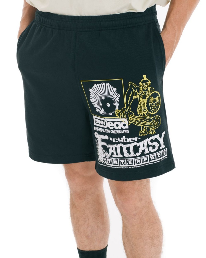 Black Brain Dead Cyber Fantasy Heavyweight Jersey Shorts | USA HZDT60932