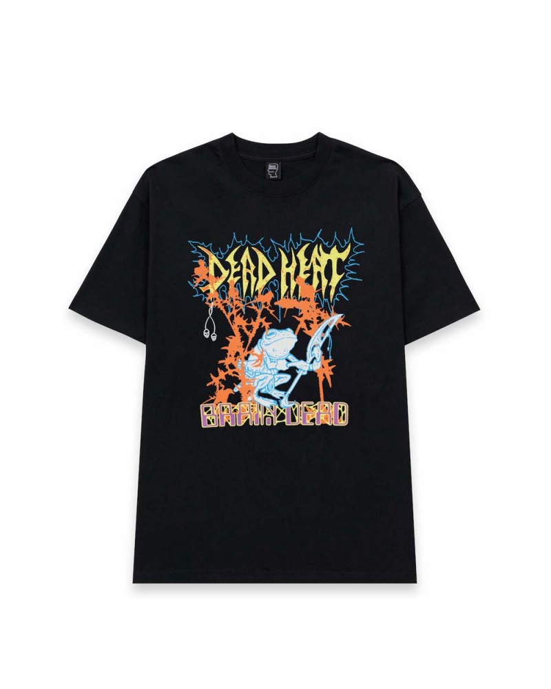 Black Brain Dead Dead Heat War Frog T-Shirt | USA AJQZ16274