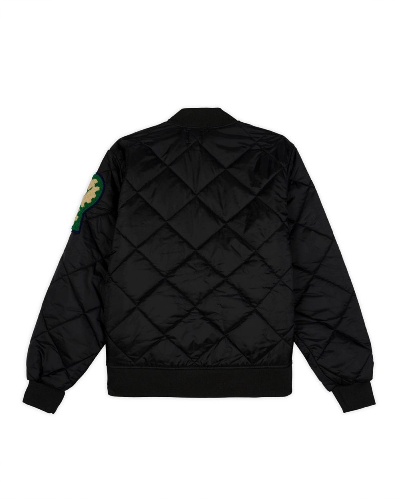 Black Brain Dead Dickies Chenille Patch Quilted Bomber Jacket | USA JBUV42187