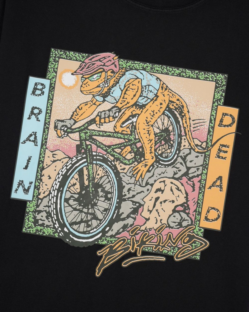 Black Brain Dead Equipment Bike Lizard T-Shirt | USA DLNU46781