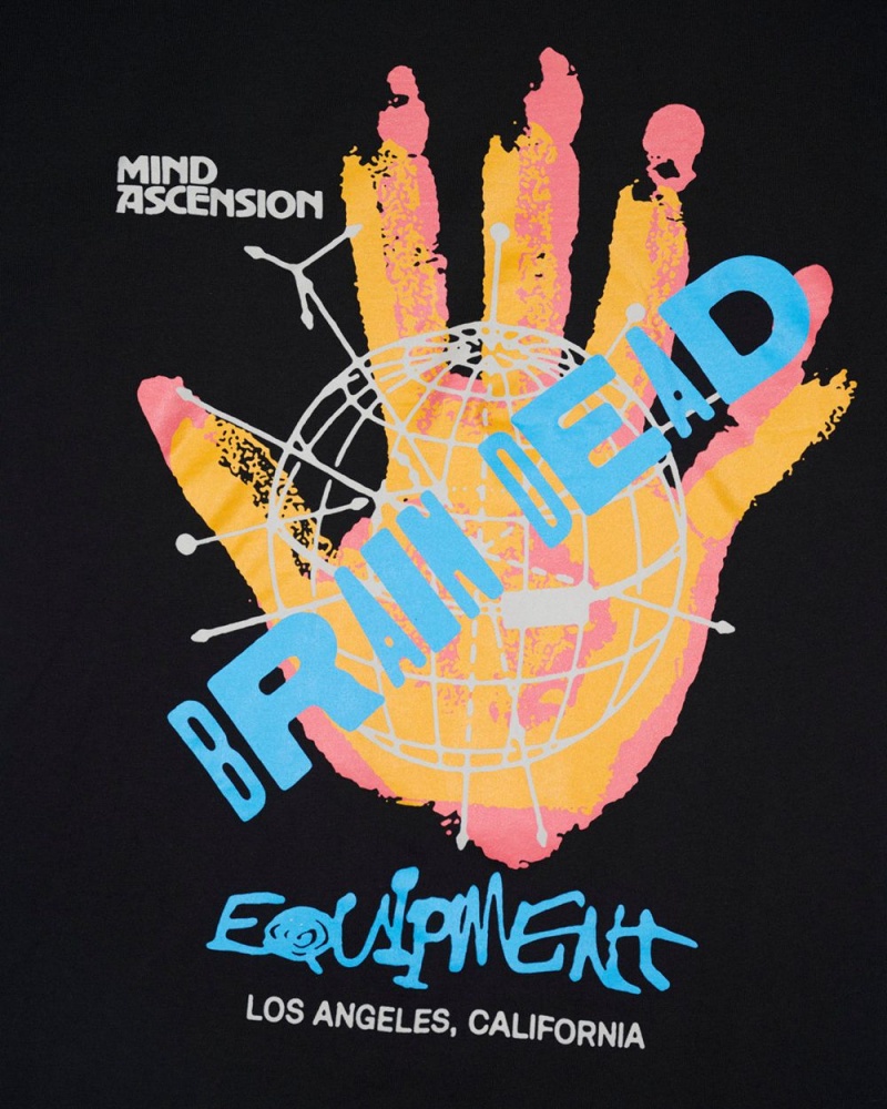 Black Brain Dead Equipment Mind Hand T-Shirt | USA TGPX29485