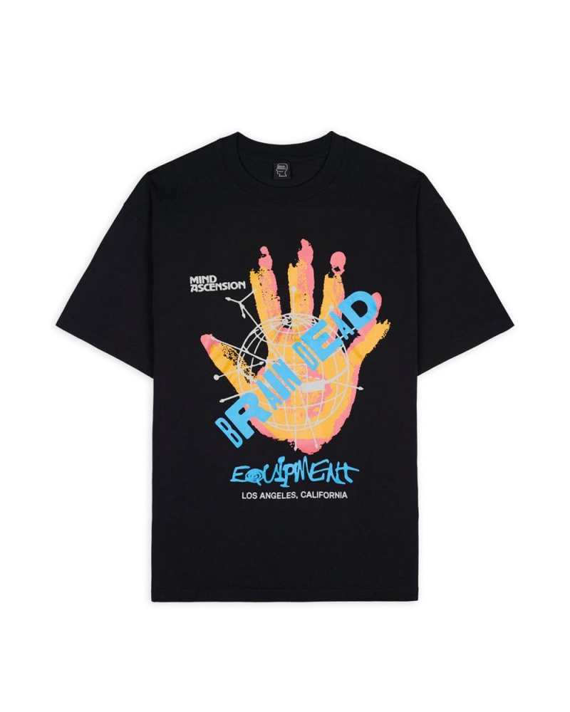 Black Brain Dead Equipment Mind Hand T-Shirt | USA TGPX29485