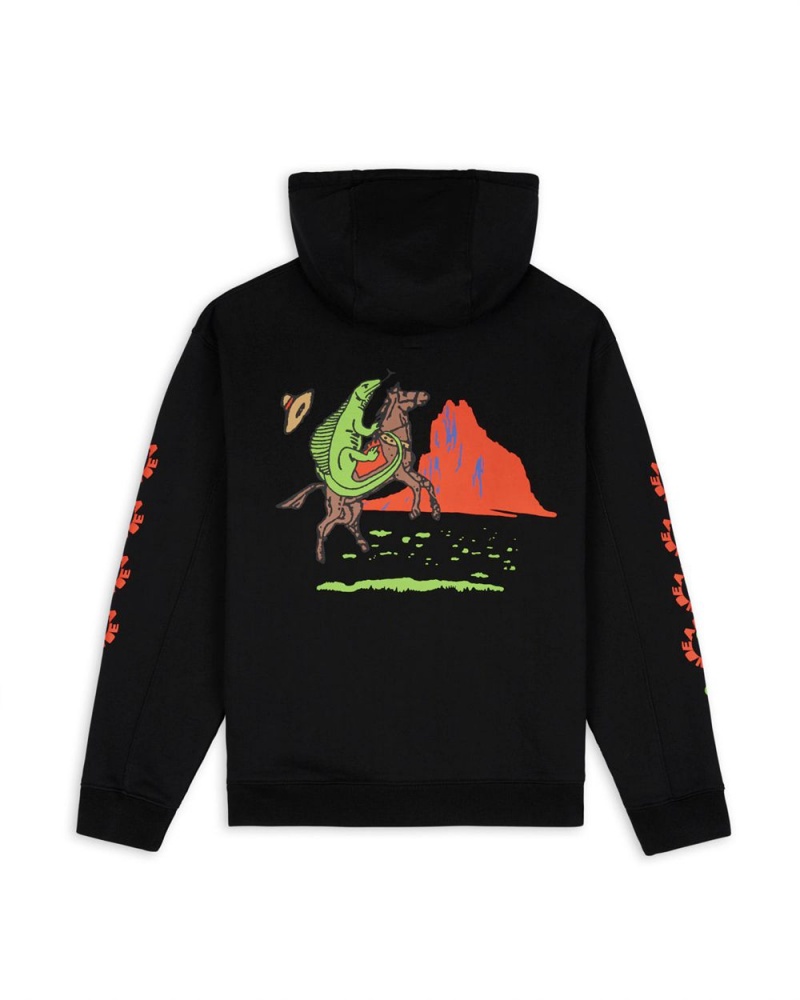 Black Brain Dead Lizard Cowboy Hoodie | USA OANT80296