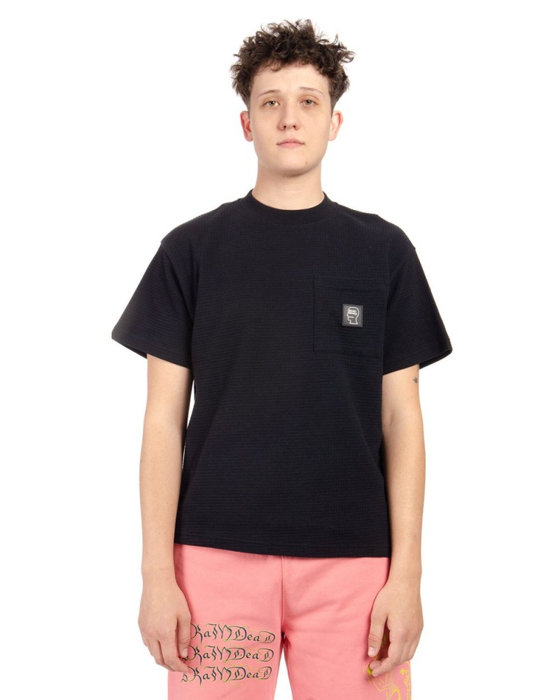 Black Brain Dead Mini Waffle Mock Neck T-Shirt | USA MWRE18650