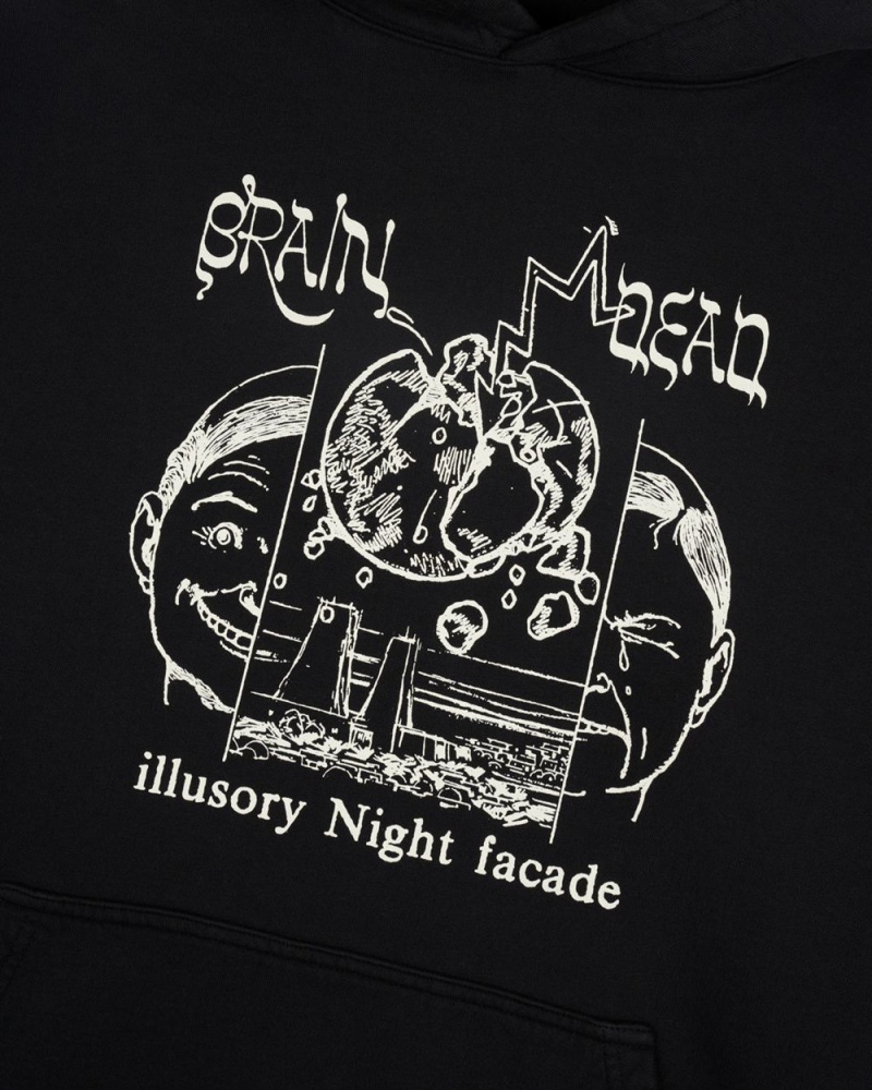 Black Brain Dead Night Facade Hoodie | USA XEUS73860