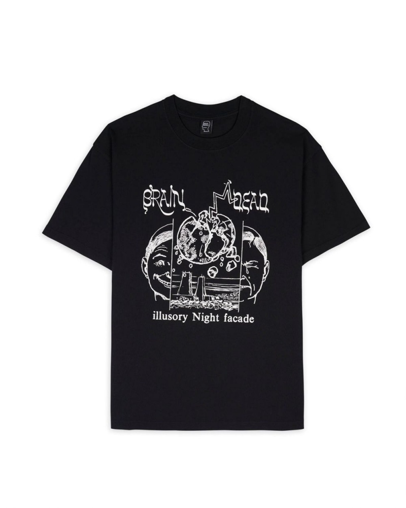 Black Brain Dead Night Facade T-Shirt | USA JSBF06234