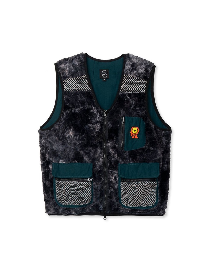 Black Brain Dead Novelty Dyed Fur Sunflower Tactical Vest | USA FXNP12409