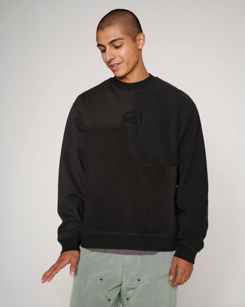 Black Brain Dead Paneled Long Sleeve Crewneck Sweatshirt | USA KFYX72469