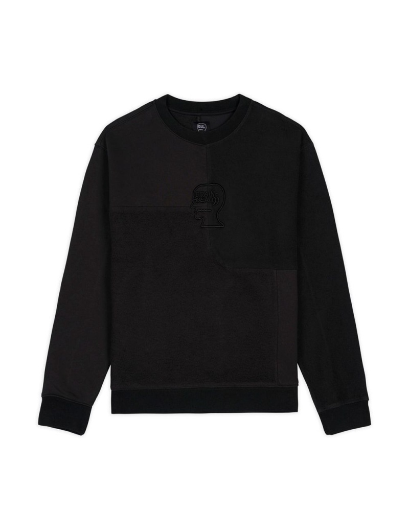 Black Brain Dead Paneled Long Sleeve Crewneck Sweatshirt | USA KFYX72469