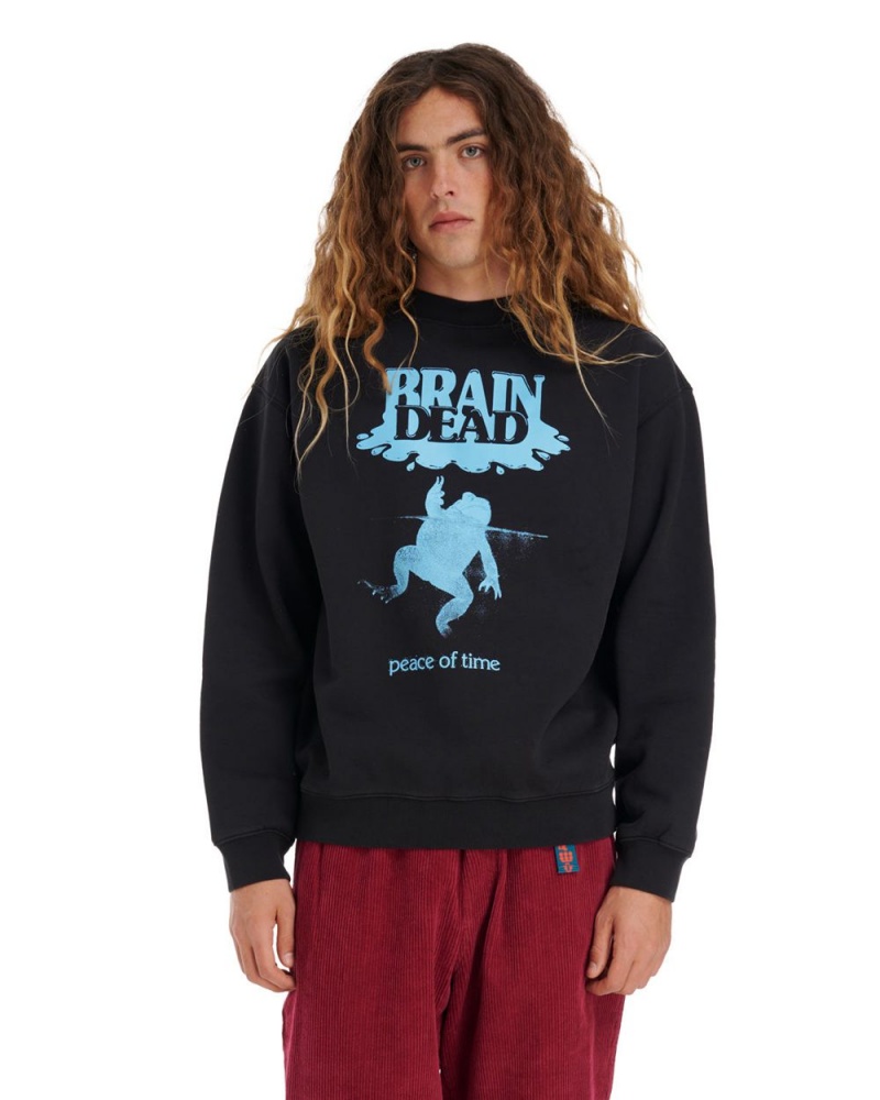 Black Brain Dead Peace Of Time Crewneck Sweatshirt | USA NKDA65302