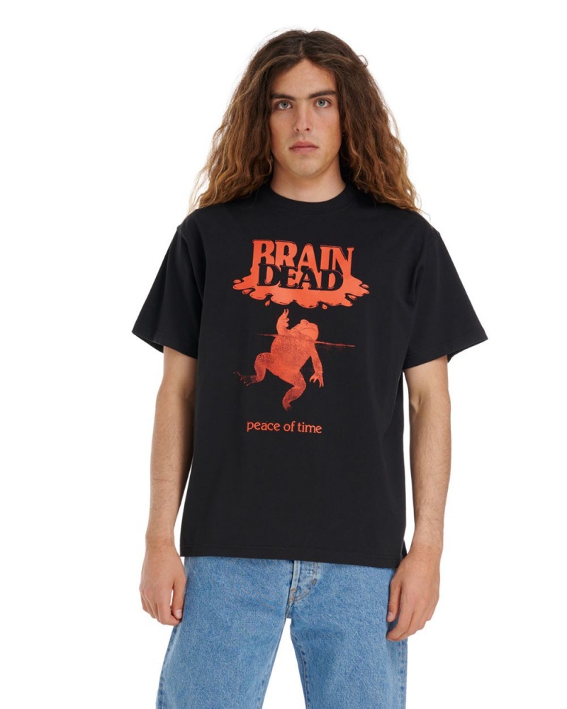 Black Brain Dead Peace Of Time T-Shirt | USA OLMB63975