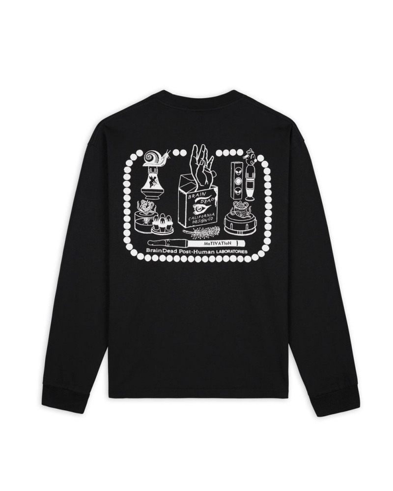 Black Brain Dead Post-Human Laboratories Long Sleeve T-Shirt | USA DKAP53498