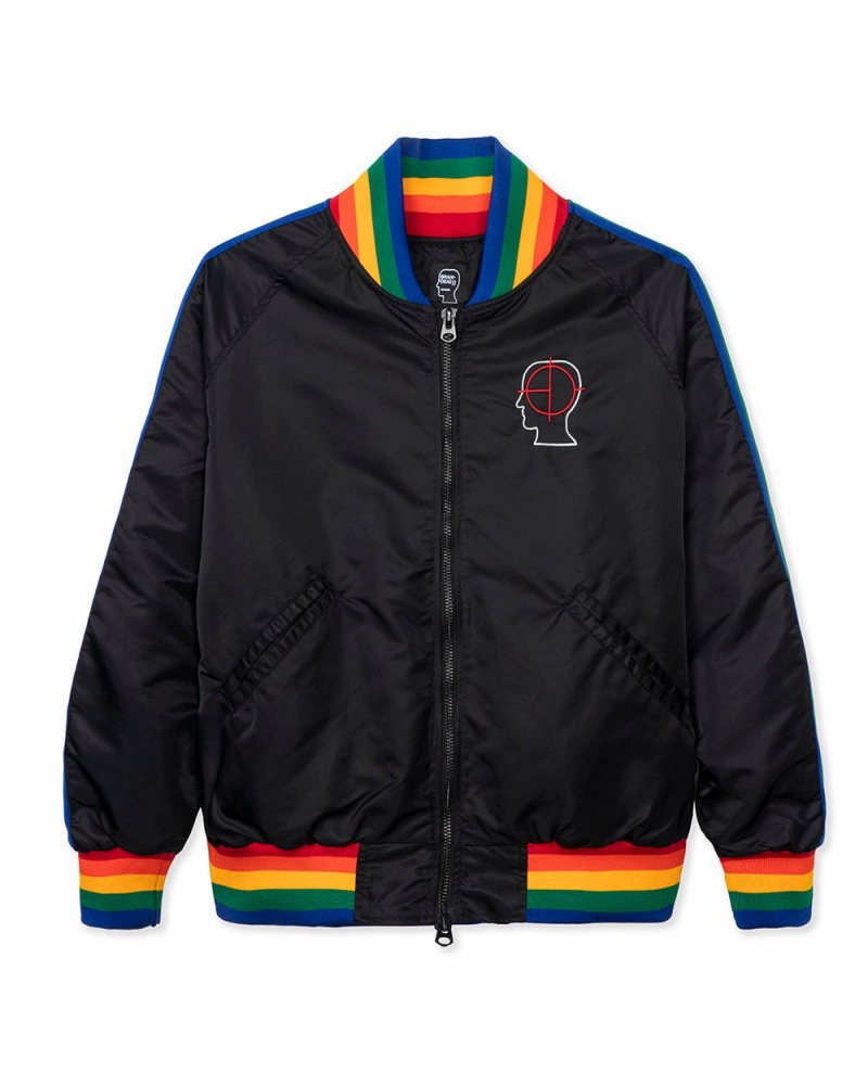 Black Brain Dead Records Embroidered Satin Club Jacket | USA EKVW41063