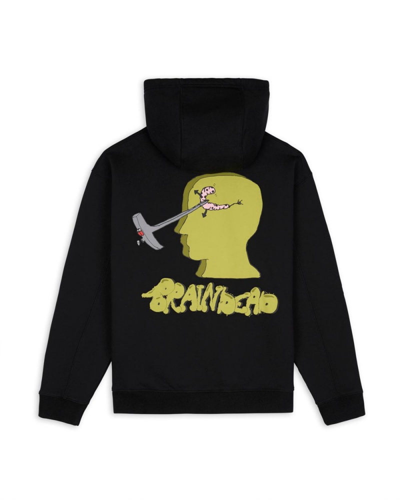 Black Brain Dead Stoned Head Zip Sweatshirt Hoodie | USA DLKC21963