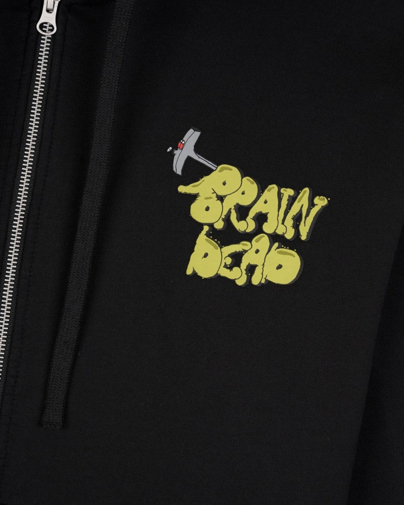 Black Brain Dead Stoned Head Zip Sweatshirt Hoodie | USA DLKC21963