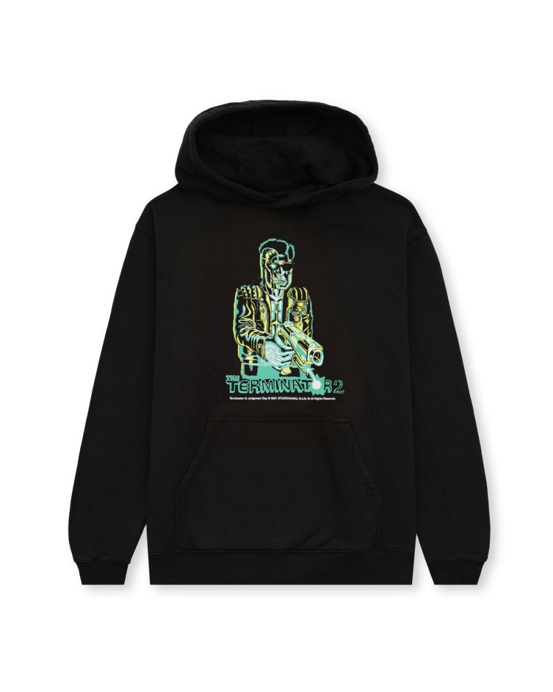 Black Brain Dead Terminator Studios Hoodie | USA TZHL06349