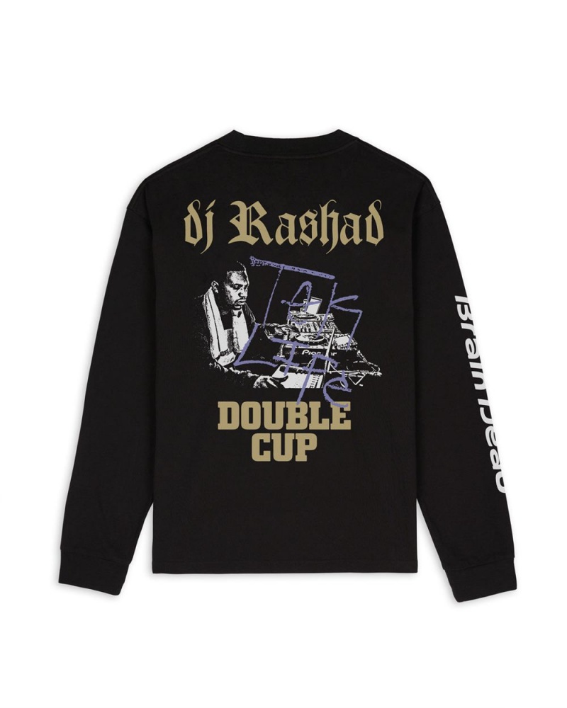 Black Brain Dead X Dj Rashad Double Cup Long Sleeve T-Shirt | USA QIXH02735