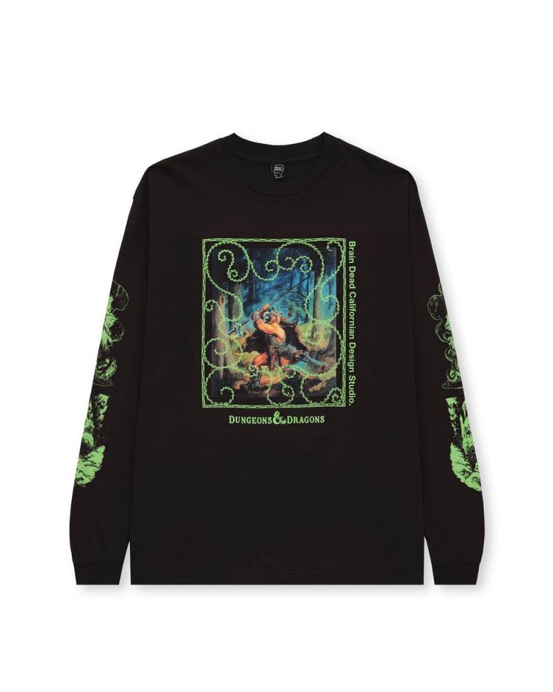 Black Brain Dead X Dungeons & Dragons Defender Long Sleeve T-Shirt | USA NYGR34721