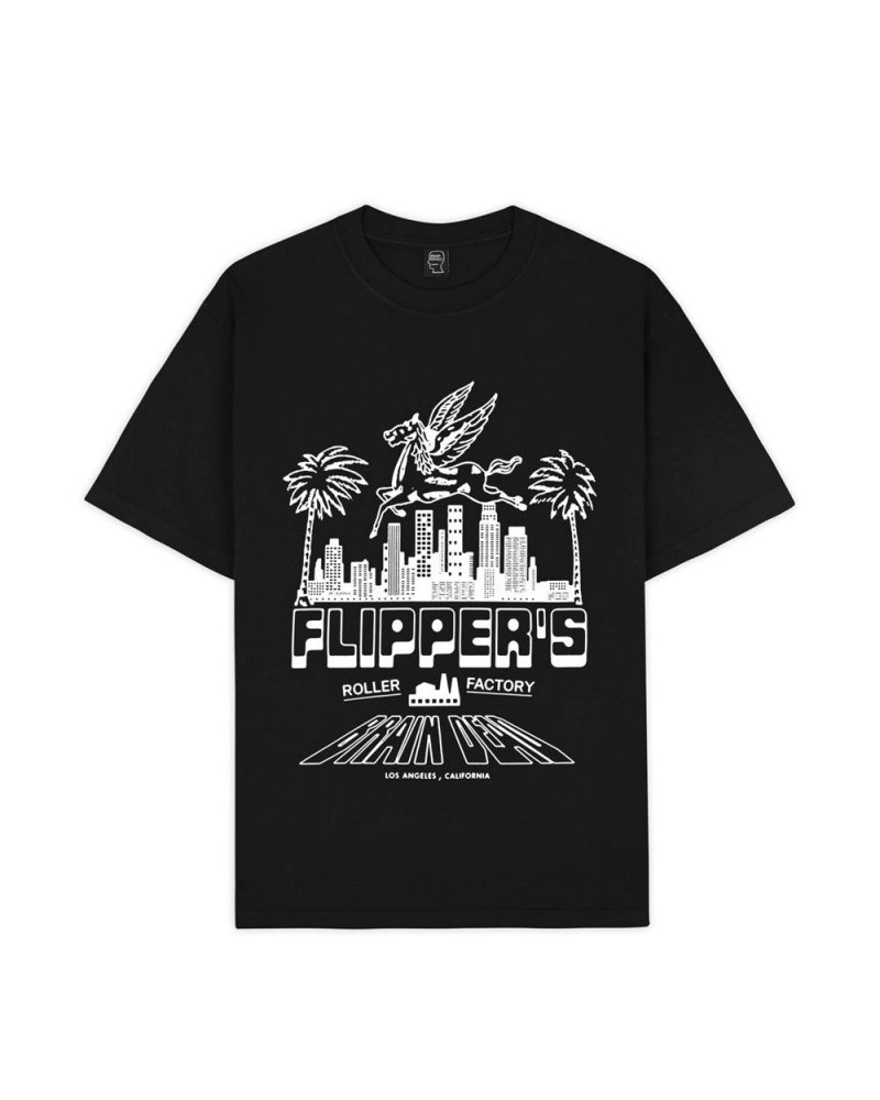 Black Brain Dead X Flippers Pegasus T-Shirt | USA HGIT13205