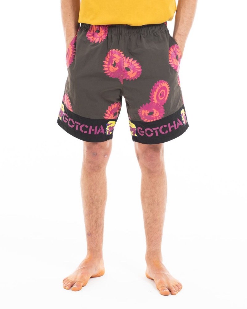 Black Brain Dead X Gotcha Blades Paneled Trunk Shorts | USA RSVG86407