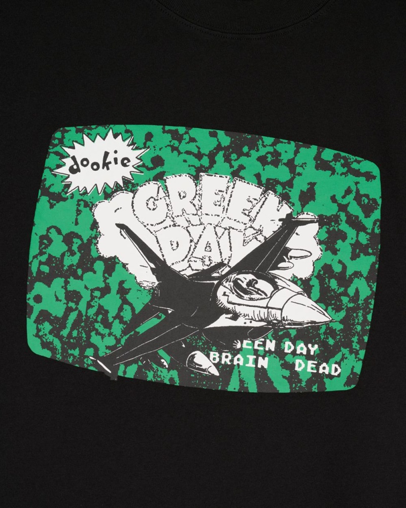 Black Brain Dead X Green Day Airplane T-Shirt | USA LRXO46128