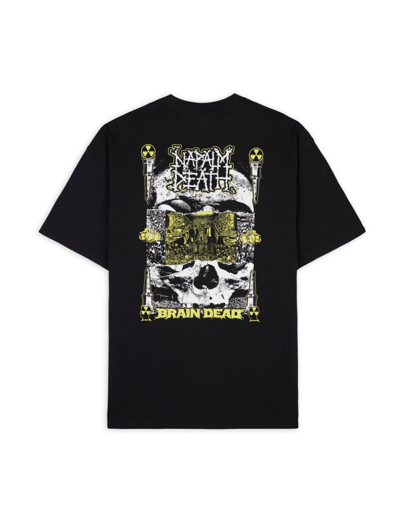 Black Brain Dead X Napalm Death Nuclear Scum T-Shirt | USA SNYA63841