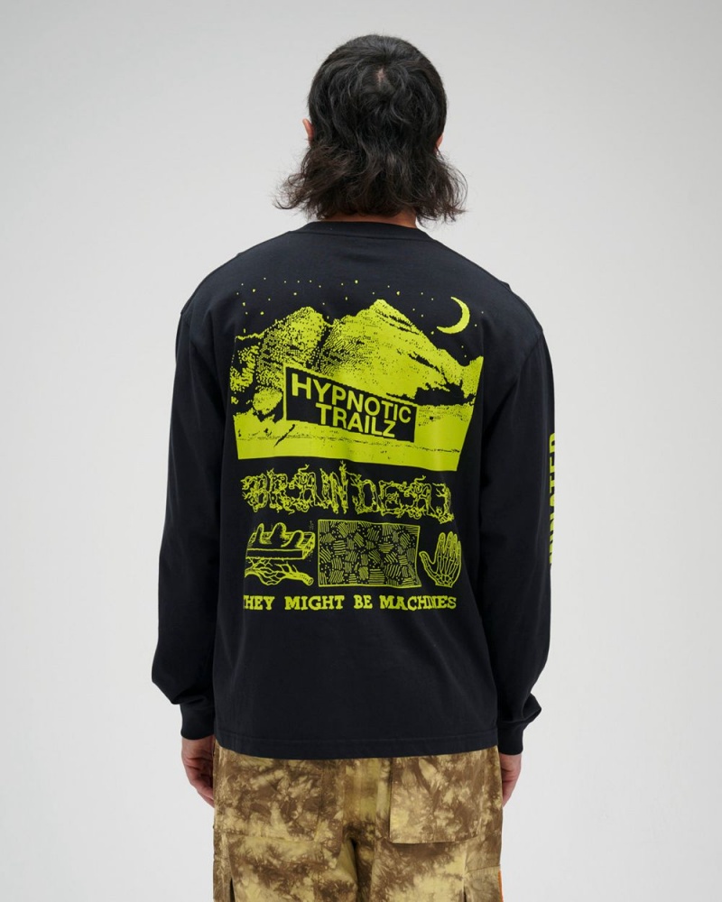 Black Brain Dead X Rapha Trail Ghoul Long Sleeve T-Shirt | USA QFAE38726