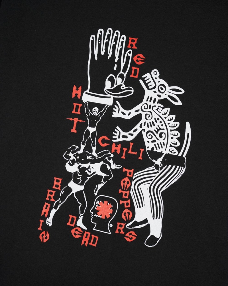 Black Brain Dead X Red Hot Chili Peppers Dog Dance T-Shirt | USA ZLXI04276