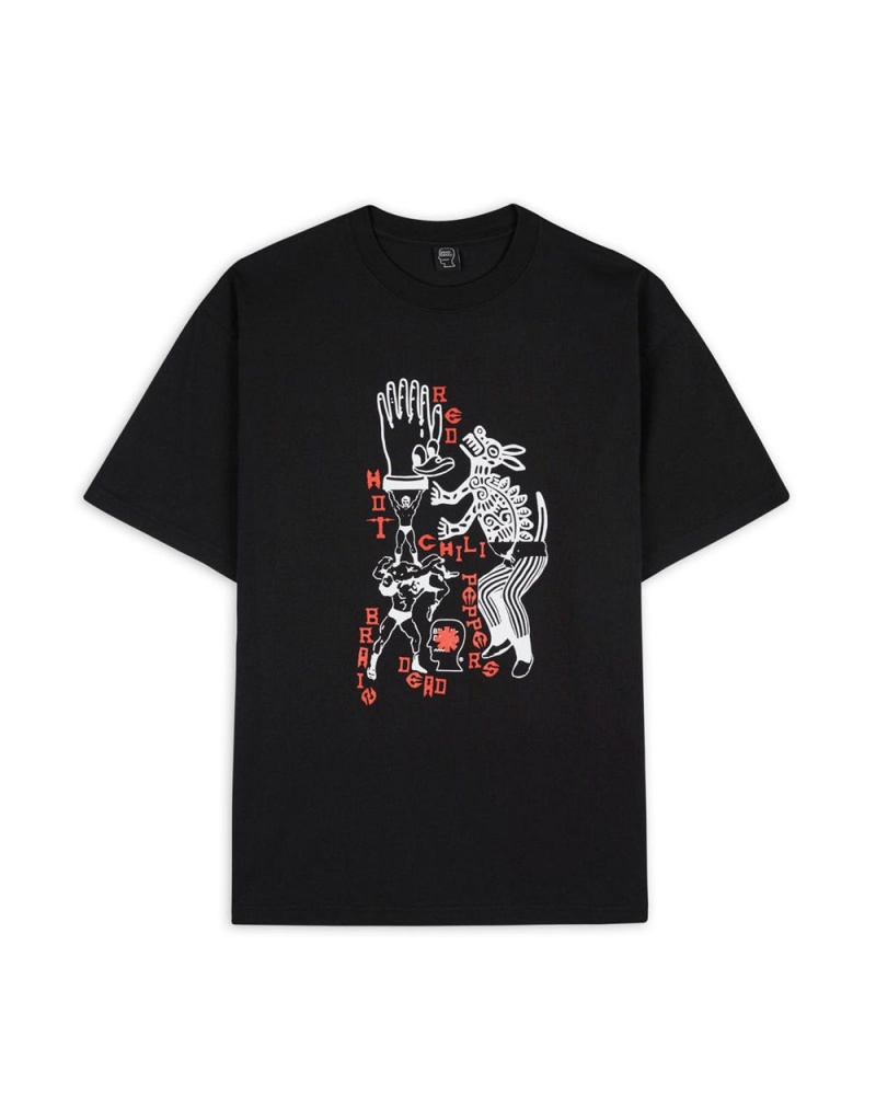 Black Brain Dead X Red Hot Chili Peppers Dog Dance T-Shirt | USA ZLXI04276