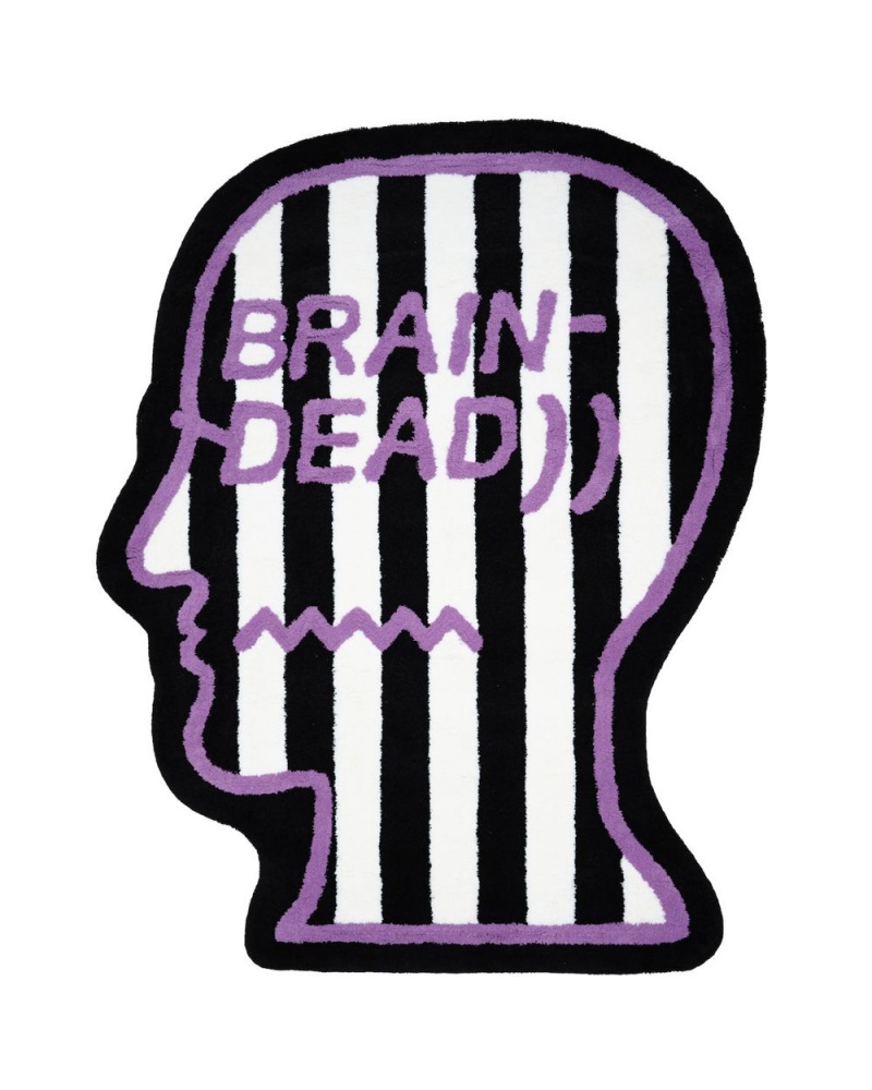 Black White Brain Dead Logo Head Striped 6ft Rug | USA BALP39102