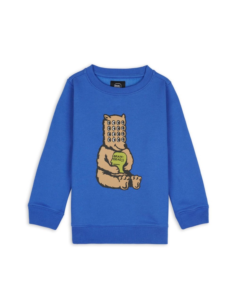 Blue Brain Dead Bear Brain Kids Crewneck Sweatshirt | USA UYLM09246