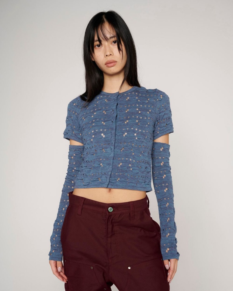 Blue Brain Dead Bubble Knit Cardigan | USA HIAV30765