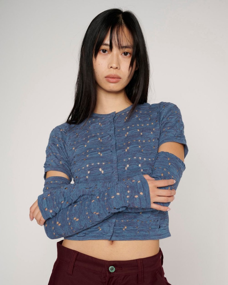 Blue Brain Dead Bubble Knit Cardigan | USA HIAV30765