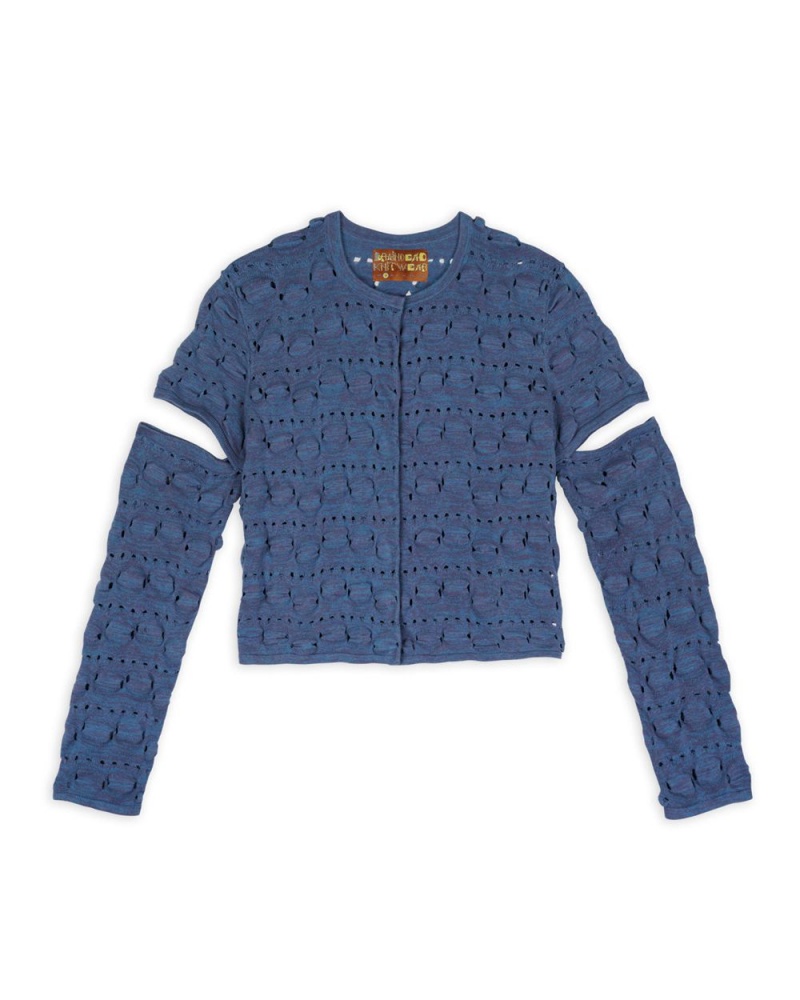 Blue Brain Dead Bubble Knit Cardigan | USA HIAV30765