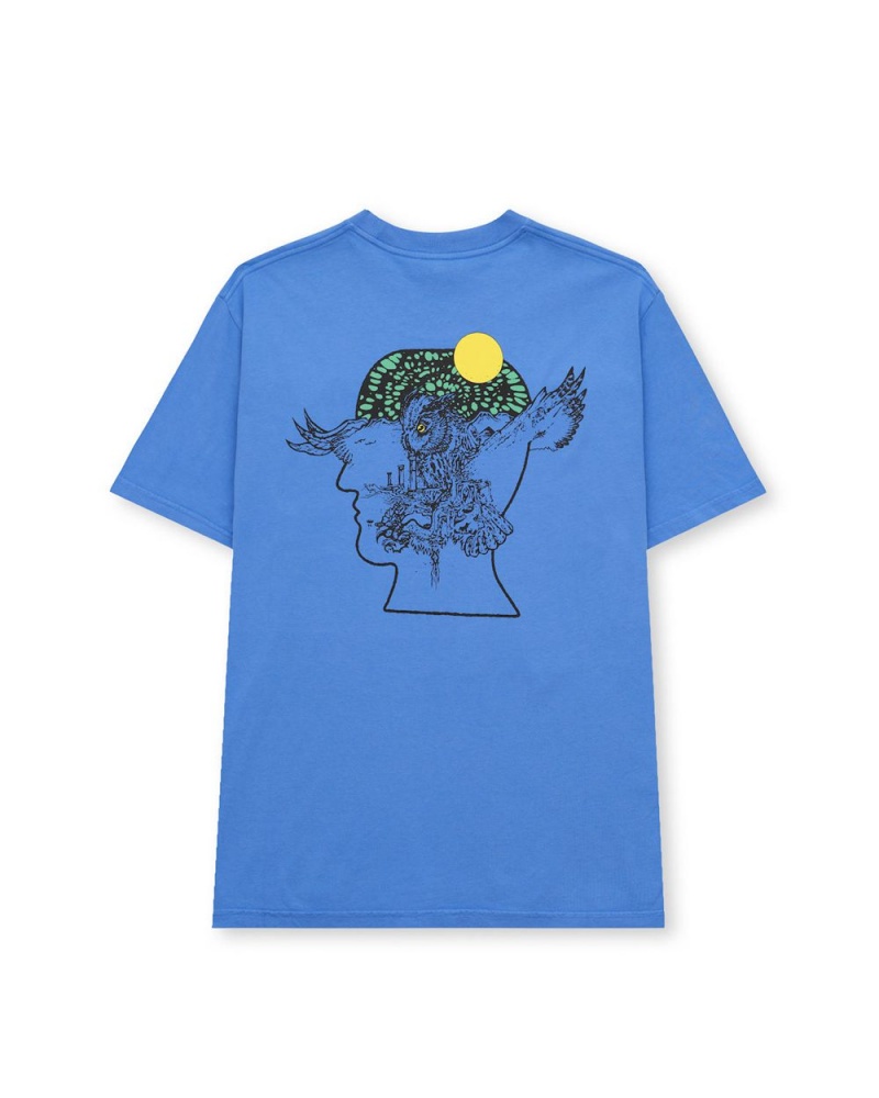 Blue Brain Dead Electric Owl T-Shirt | USA VGNM56271