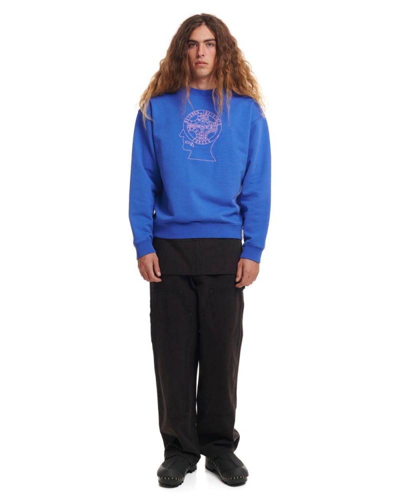 Blue Brain Dead Invisible Forces Crewneck Sweatshirt | USA AMXR70531