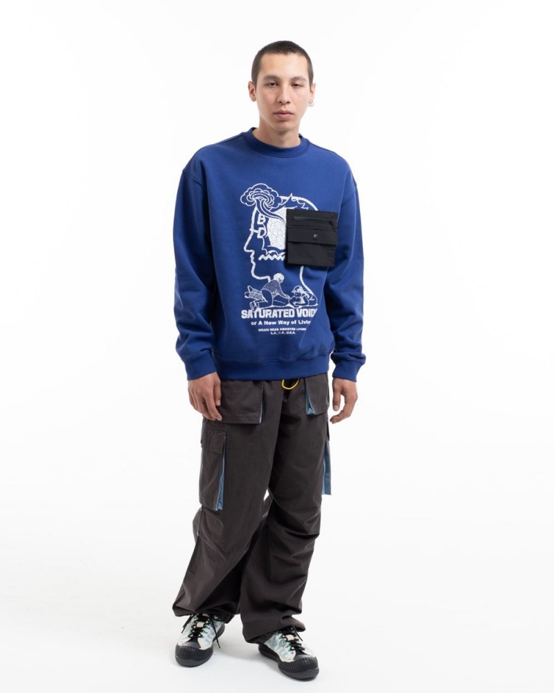 Blue Brain Dead Saturated Voids Crewneck Sweatshirt | USA NXKE67150