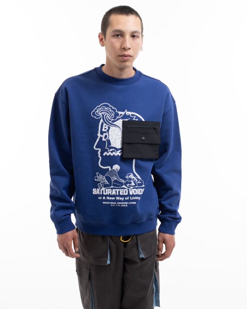 Blue Brain Dead Saturated Voids Crewneck Sweatshirt | USA NXKE67150