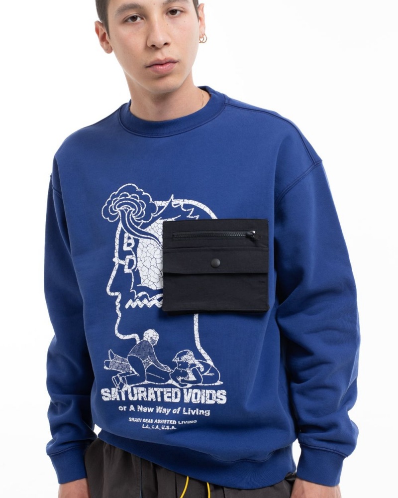 Blue Brain Dead Saturated Voids Crewneck Sweatshirt | USA NXKE67150