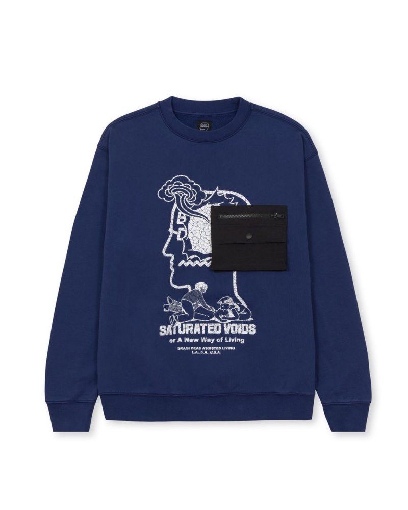 Blue Brain Dead Saturated Voids Crewneck Sweatshirt | USA NXKE67150