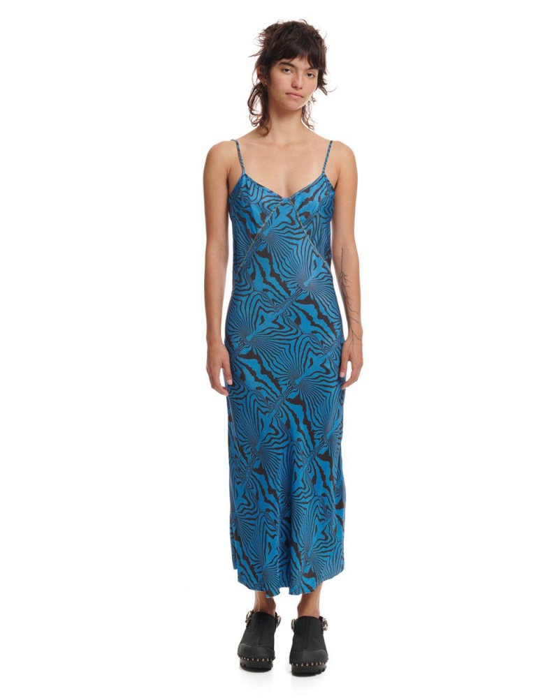 Blue Brain Dead Warped Zebra Slip Dress | USA AZWT16429