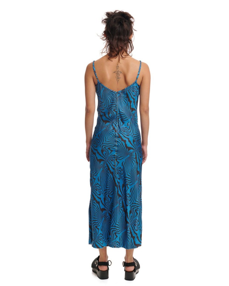 Blue Brain Dead Warped Zebra Slip Dress | USA AZWT16429