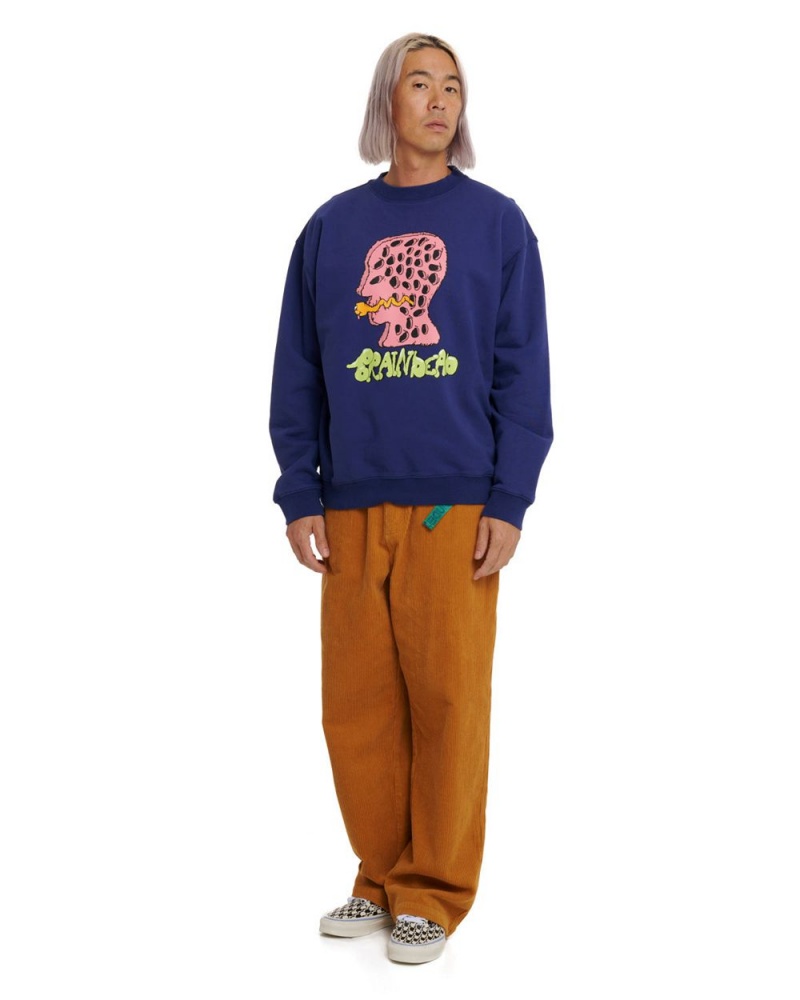 Blue Brain Dead Worm Hole Crewneck Sweatshirt | USA PBAG68419